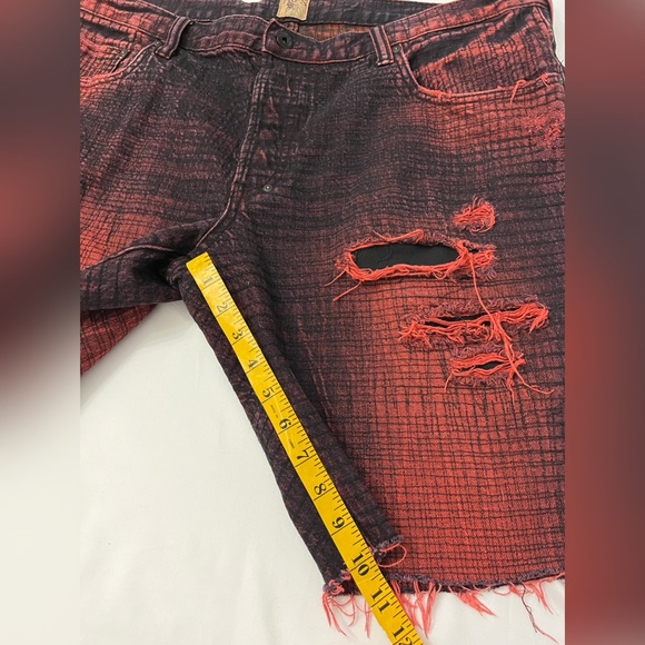PRPS Denim Button Fly Shorts Barracuda Size 42 Red Black Distressed - Picture 11 of 12